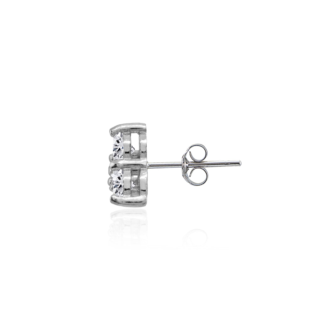 Sterling Silver Three Stone Round Cubic Zirconia Cluster Triangle Stud Earrings-2