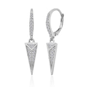 Sterling Silver Polished Triangle Cubic Zirconia Drop Dangle Leverback Earrings