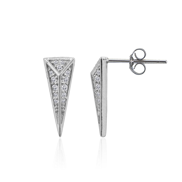 Sterling Silver Polished Triangle Cubic Zirconia Drop Earrings