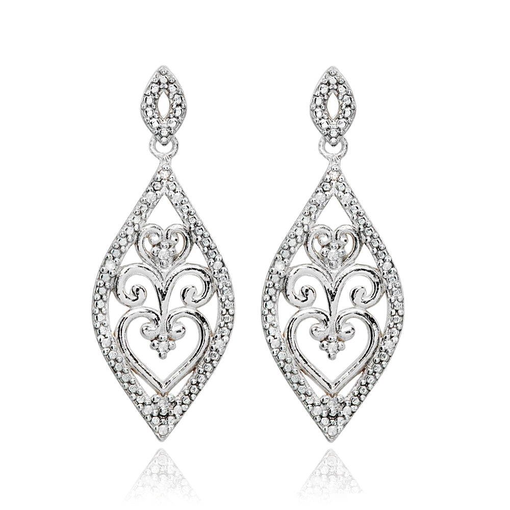 Sterling Silver Polished Filigree Diamond Accent Statement Chandelier Drop Dangle Earrings, JK-I3-2