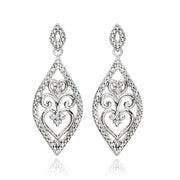 Sterling Silver Polished Filigree Diamond Accent Statement Chandelier Drop Dangle Earrings, JK-I3