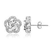 Sterling Silver Polished Flower Diamond Accent Small Stud Earrings, JK-I3