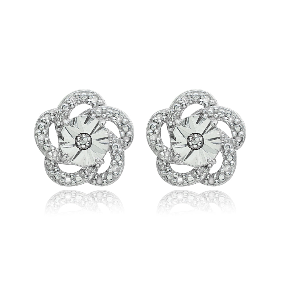 Sterling Silver Polished Flower Diamond Accent Small Stud Earrings, JK-I3-2