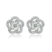 Sterling Silver Polished Flower Diamond Accent Small Stud Earrings, JK-I3