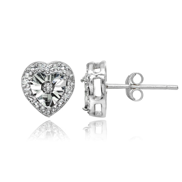Sterling Silver Polished Dainty Heart Diamond Accent Stud Earrings, JK-I3