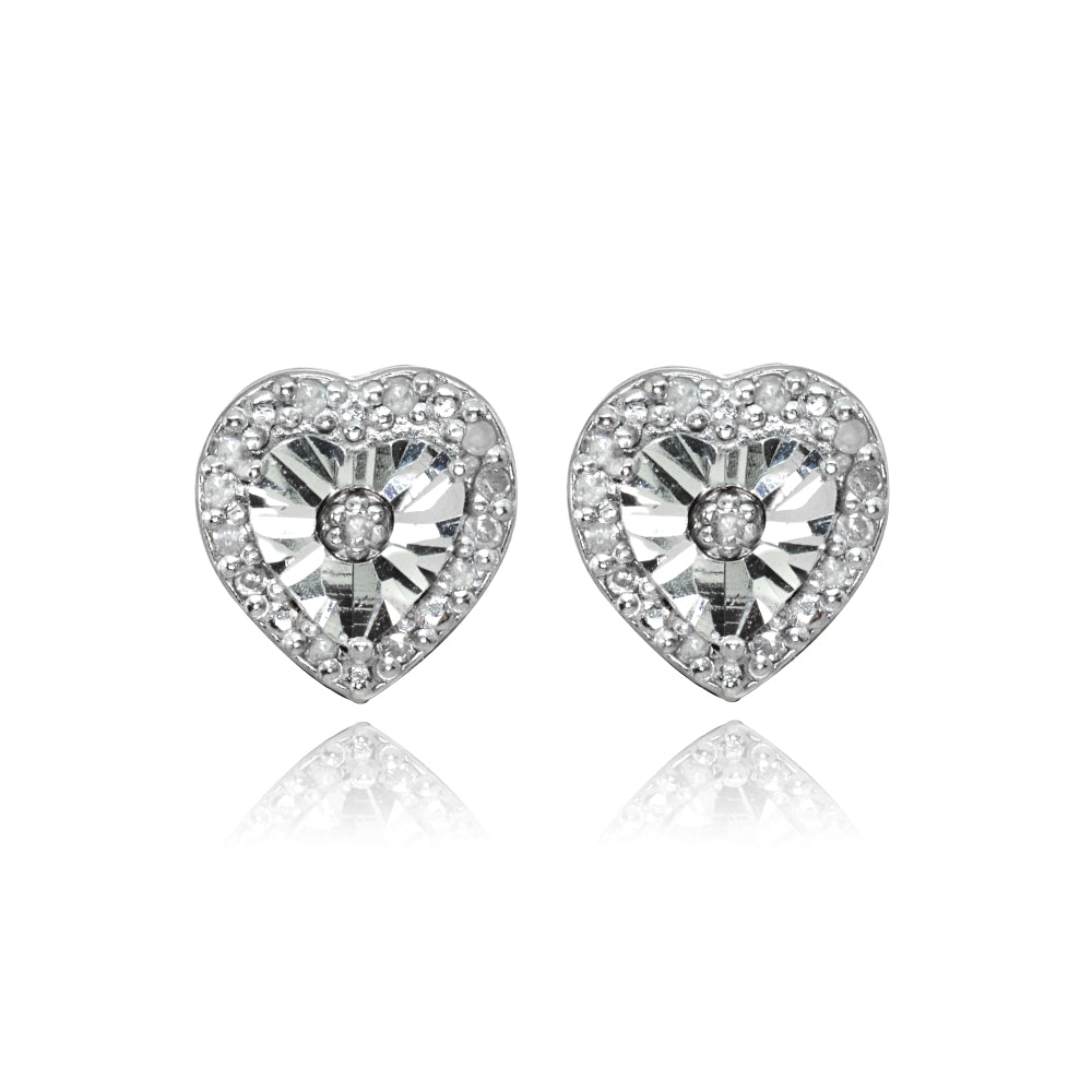 Sterling Silver Polished Dainty Heart Diamond Accent Stud Earrings, JK-I3-2