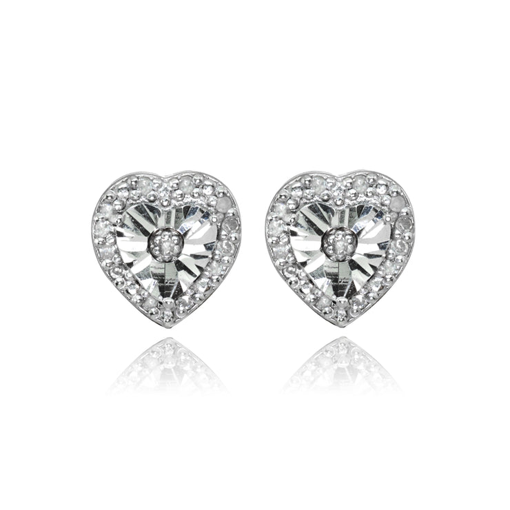 Sterling Silver Polished Dainty Heart Diamond Accent Stud Earrings, JK-I3