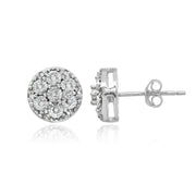 Sterling Silver Polished Dainty Round Diamond Accent Stud Earrings, JK-I3