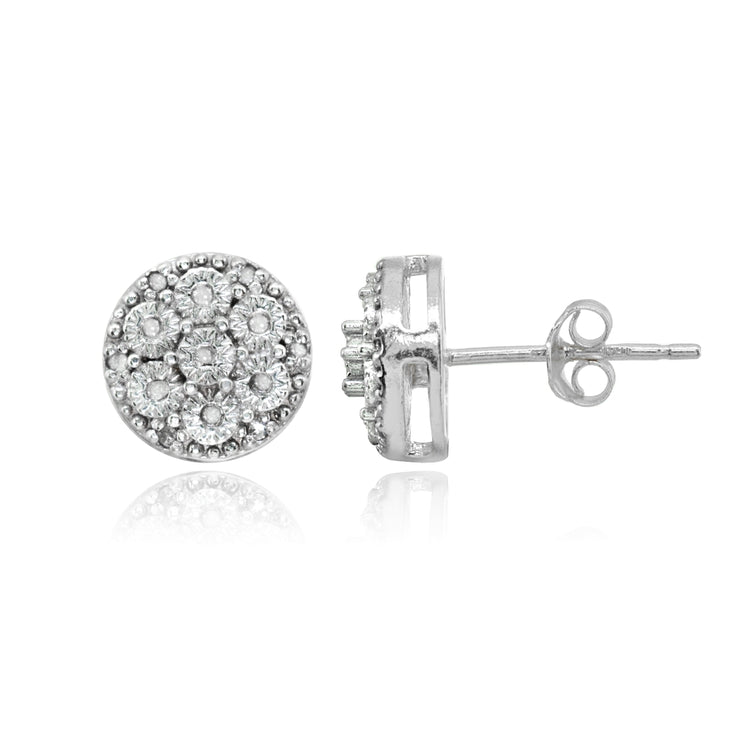 Sterling Silver Polished Dainty Round Diamond Accent Stud Earrings, JK-I3