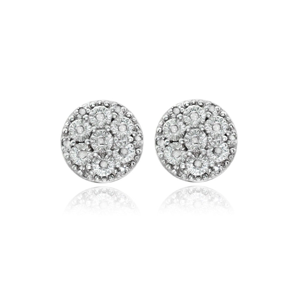Sterling Silver Polished Dainty Round Diamond Accent Stud Earrings, JK-I3-2