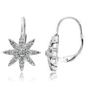 Sterling Silver Polished Snowflake Star Diamond Accent Leverback Earrings, JK-I3