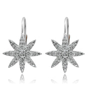 Sterling Silver Polished Snowflake Star Diamond Accent Leverback Earrings, JK-I3