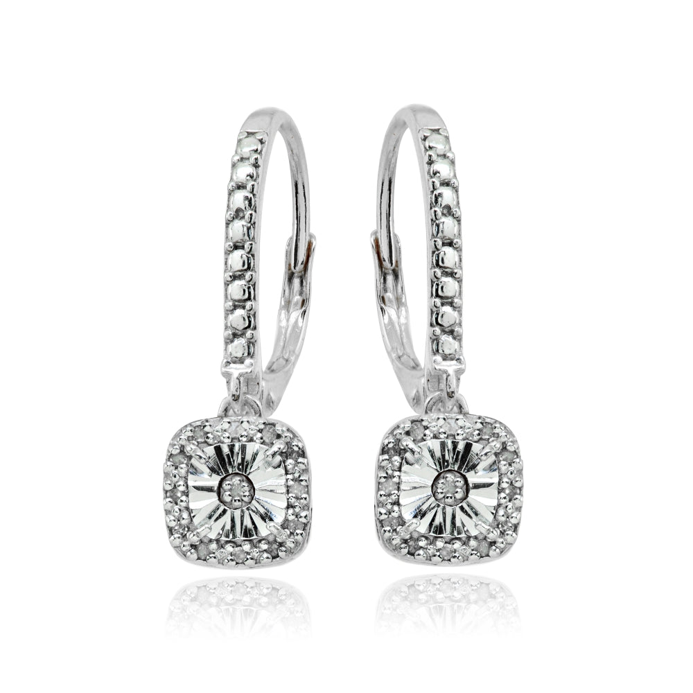 Sterling Silver Polished Square Cushion Diamond Accent Leverback Earrings, JK-I3-2
