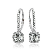 Sterling Silver Polished Square Cushion Diamond Accent Leverback Earrings, JK-I3