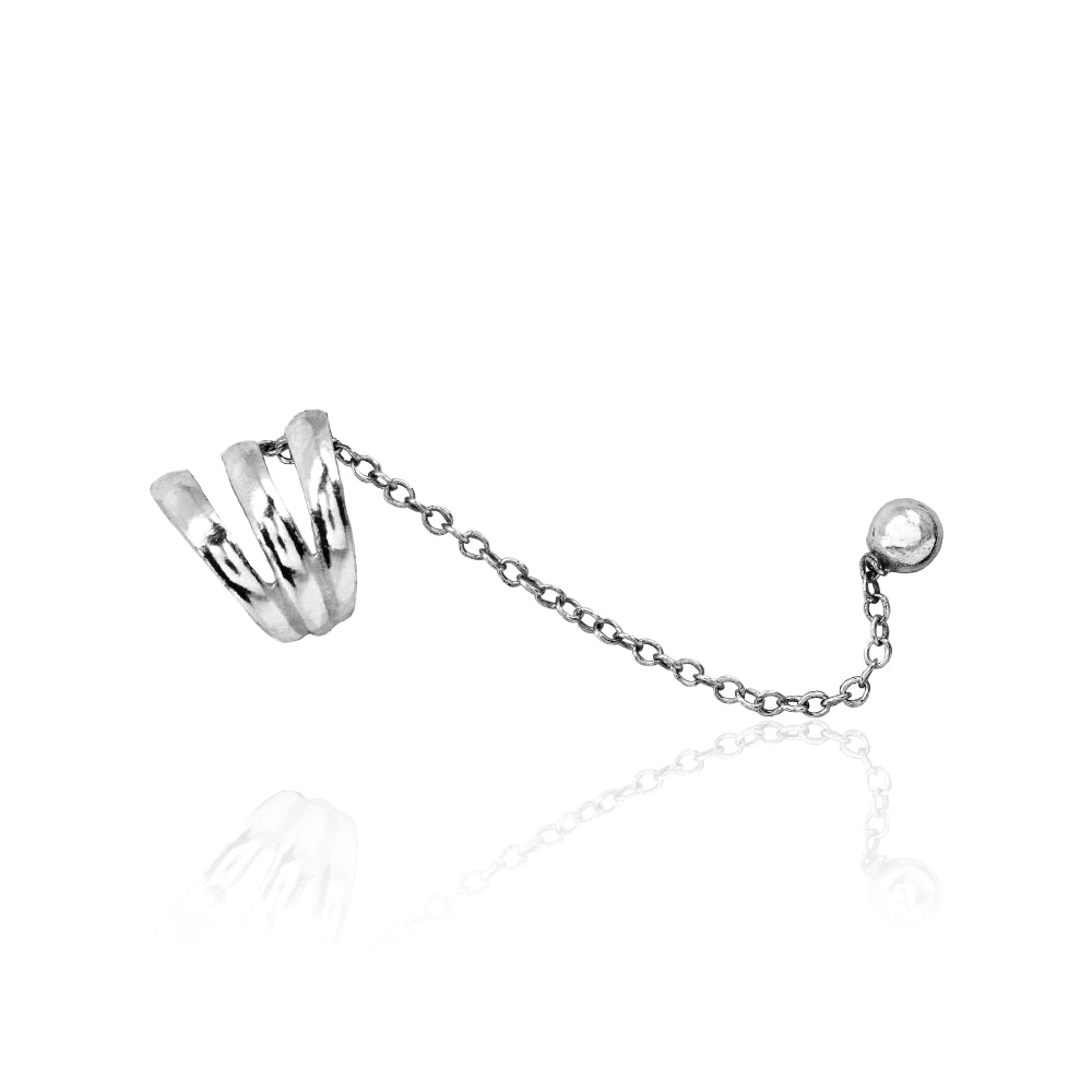 Sterling Silver Polished Small Bead with Spiral Ear Cuff Chain Helix Cartilage Fashion Earring