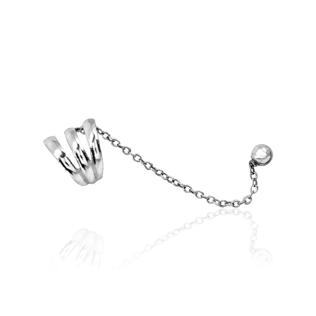 Sterling Silver Polished Small Bead with Spiral Ear Cuff Chain Helix Cartilage Fashion Earring