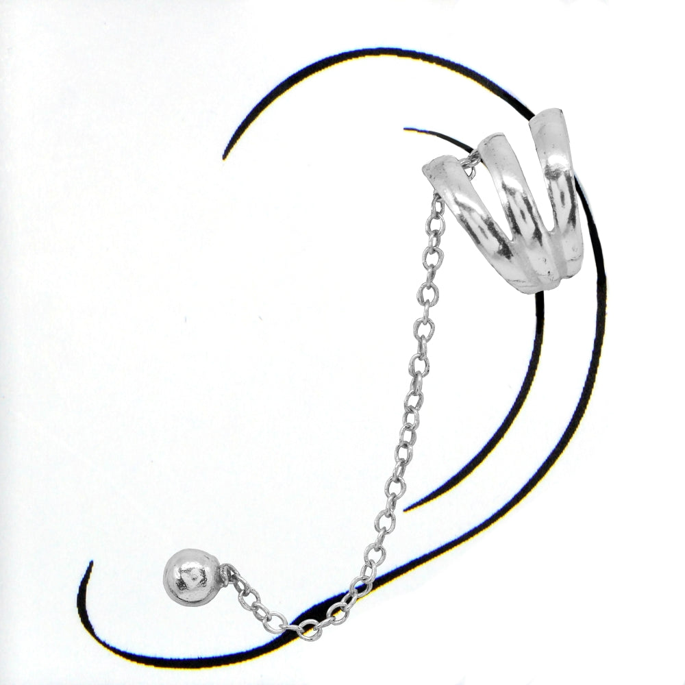 Sterling Silver Polished Small Bead with Spiral Ear Cuff Chain Helix Cartilage Fashion Earring-2