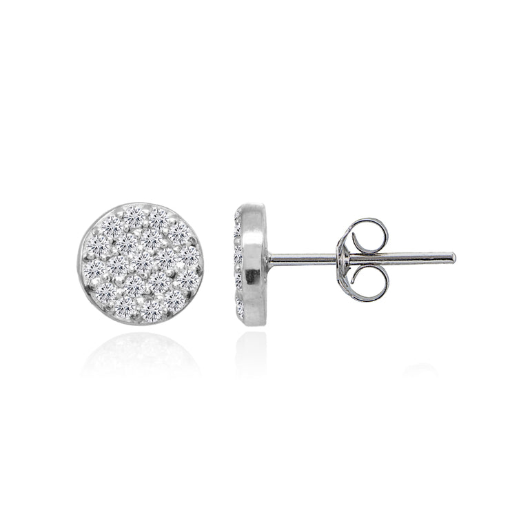 Sterling Silver Cubic Zirconia Round Polished Disc 8mm Small Button Stud Earrings