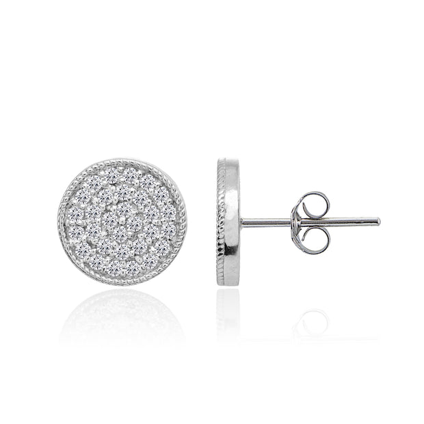 Sterling Silver Cubic Zirconia Round Polished Disc 11mm Small Button Stud Earrings