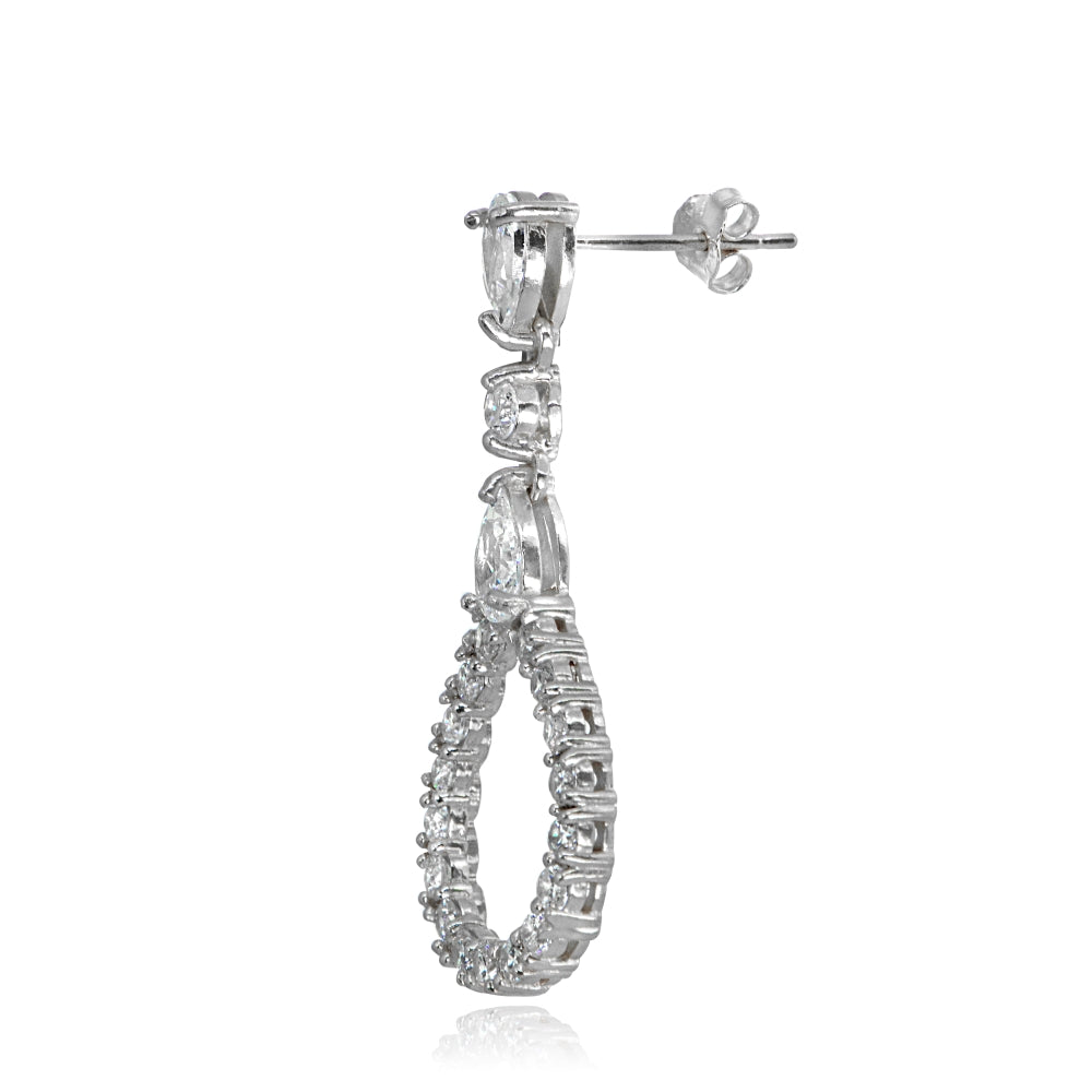 Sterling Silver Cubic Zirconia Teardrop Statement Dangle Drop Earrings-2