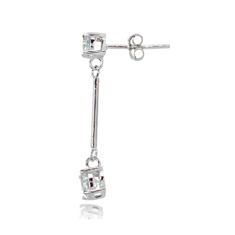 Sterling Silver Cubic Zirconia Round Statement Bar Dangle Drop Earrings-2