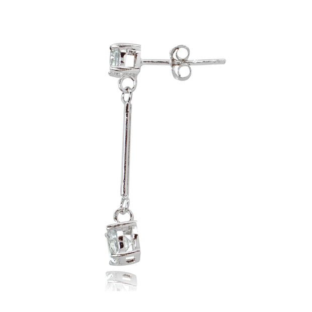 Sterling Silver Cubic Zirconia Round Statement Bar Dangle Drop Earrings