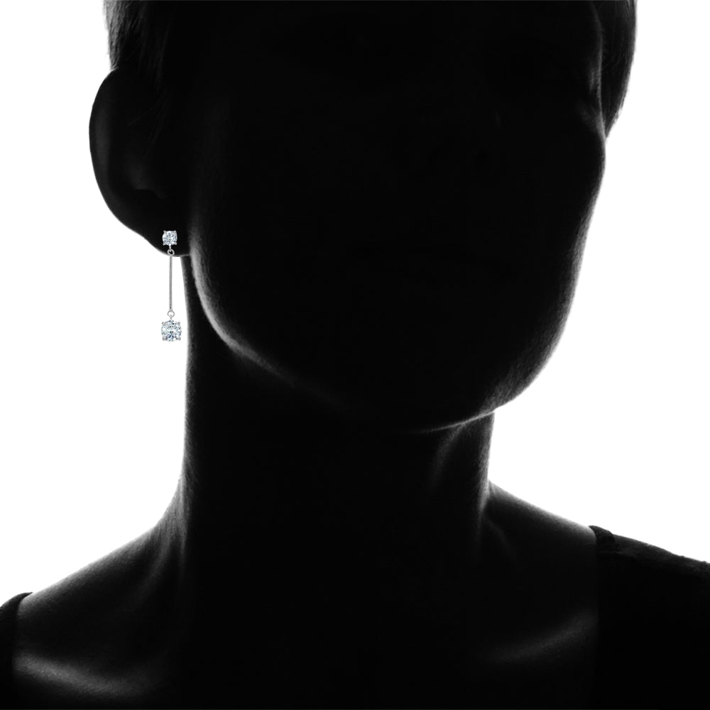Sterling Silver Cubic Zirconia Round Statement Bar Dangle Drop Earrings-3
