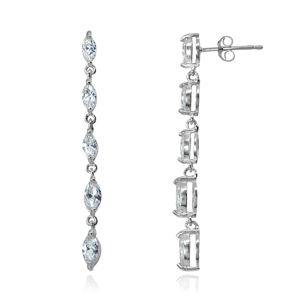 Sterling Silver Cubic Zirconia Marquise-cut Long Dangle Drop Earrings