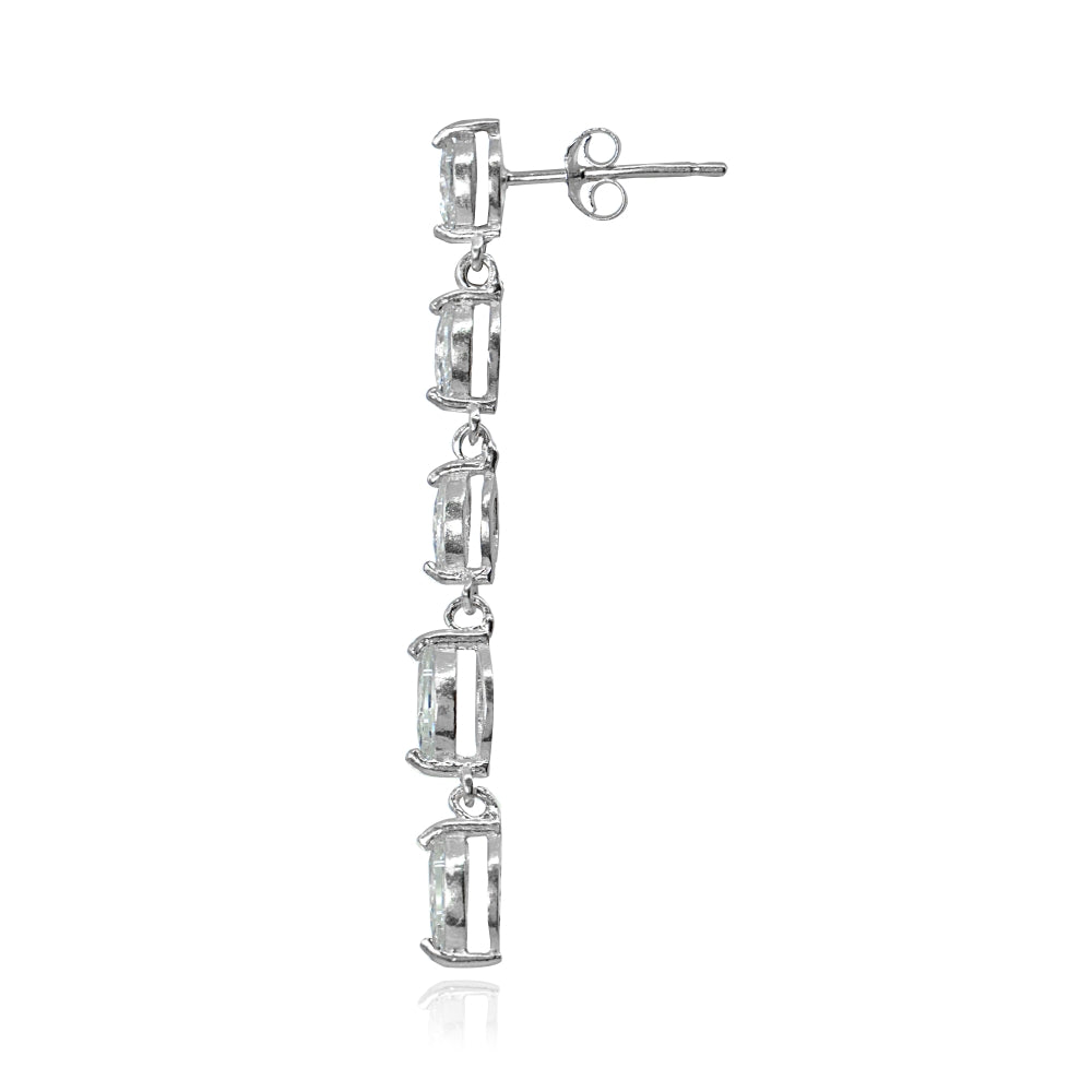 Sterling Silver Cubic Zirconia Marquise-cut Long Dangle Drop Earrings-2