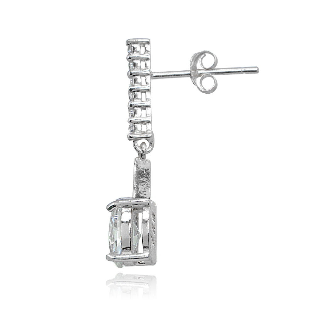 Sterling Silver Cubic Zirconia Oval-cut Encrusted Bar Statement Dangle Drop Earrings-2