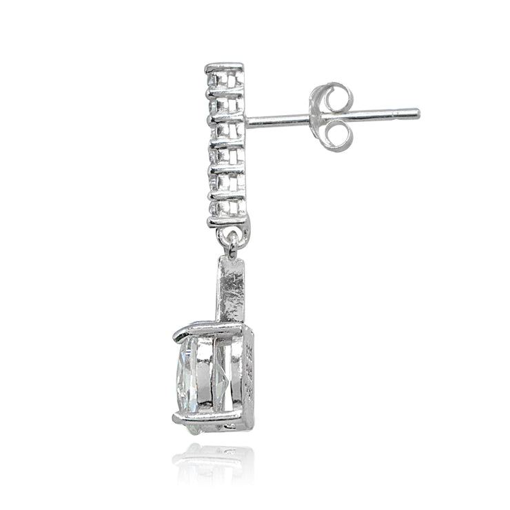 Sterling Silver Cubic Zirconia Oval-cut Encrusted Bar Statement Dangle Drop Earrings