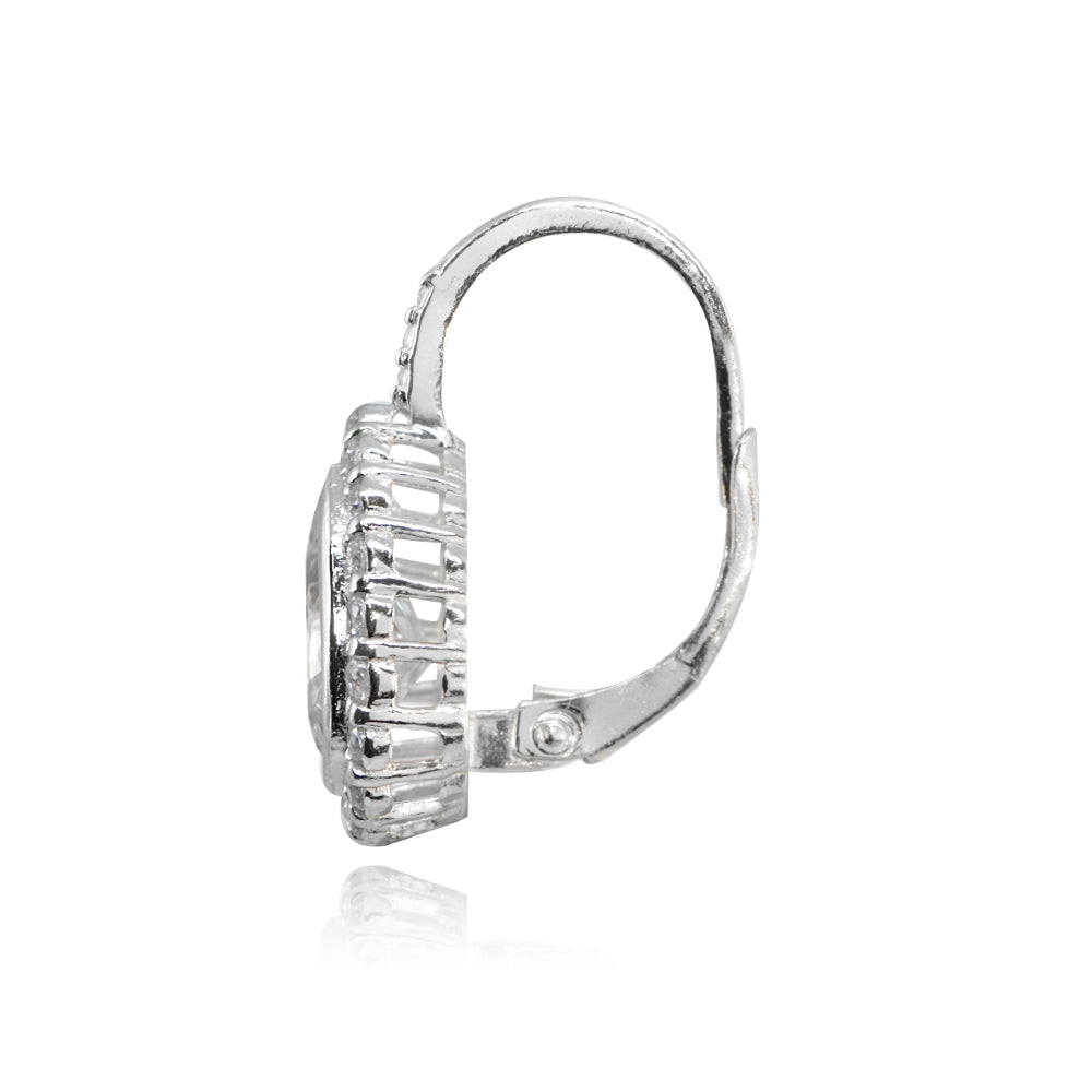 Sterling Silver Polished Cubic Zirconia Teardrop Halo Leverback Earrings-2