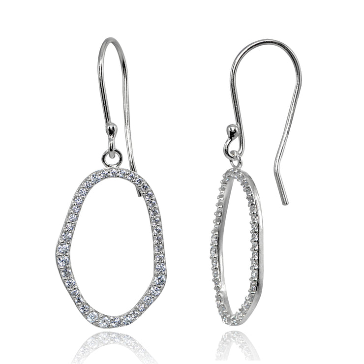 Sterling Silver Polished Cubic Zirconia Geometric Dainty Fishhook Dangle Earrings