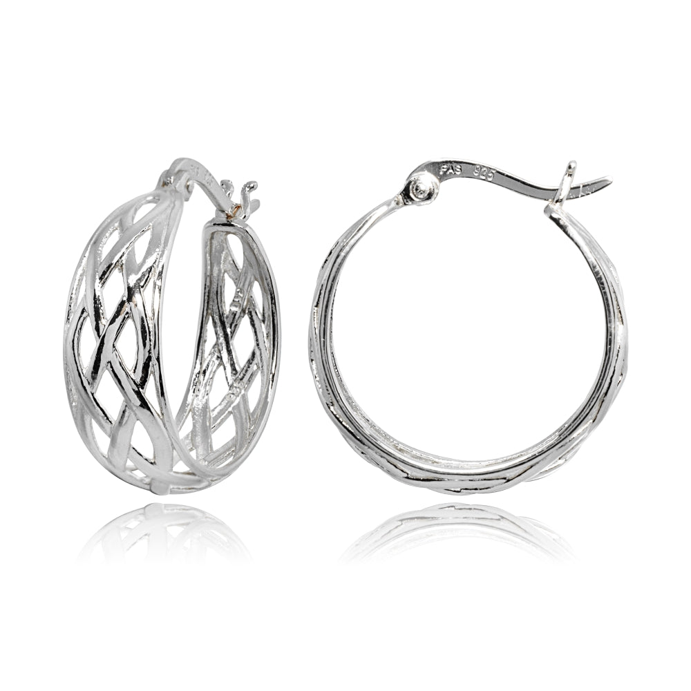 Sterling Silver Polished Woven Braid Round Small Hoop Earrings
