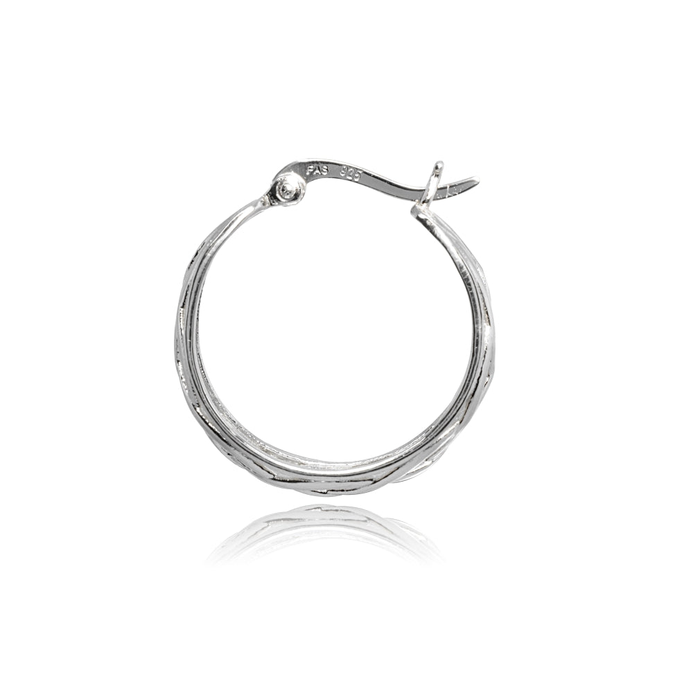 Sterling Silver Polished Woven Braid Round Small Hoop Earrings-2