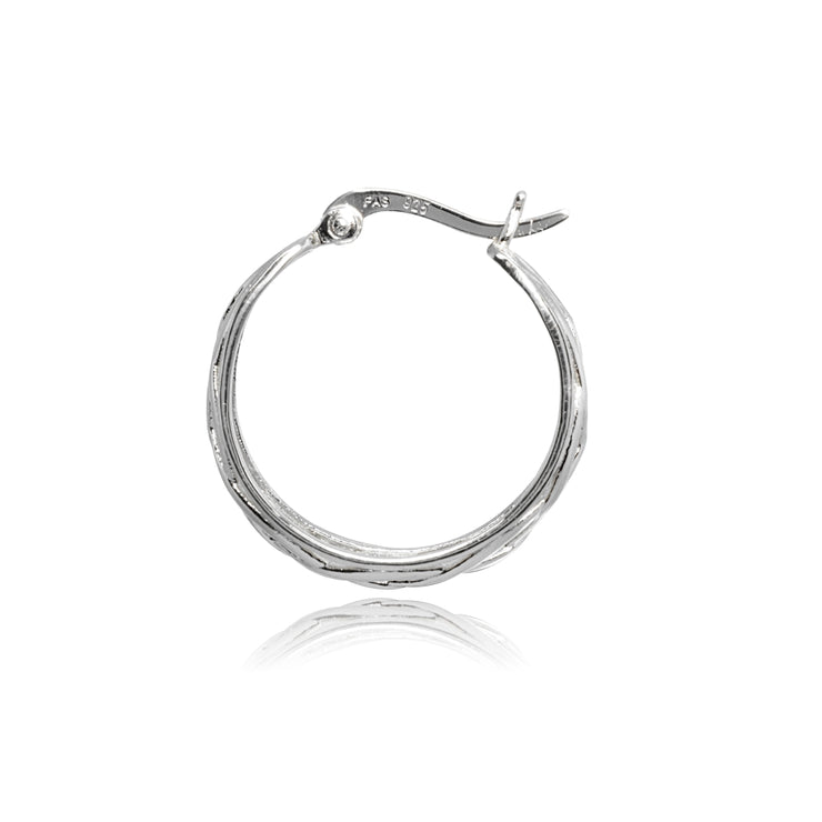 Sterling Silver Polished Woven Braid Round Small Hoop Earrings