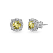 Sterling Silver Citrine & White Topaz 5mm Round Halo Stud Earrings