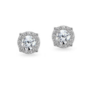 Sterling Silver Cubic Zirconia 5mm Round Halo Stud Earrings