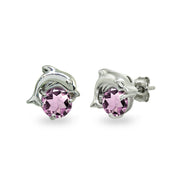 Sterling Silver Created Alexandrite Round 5mm Polished Dolphin Stud Earrings