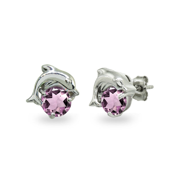 Sterling Silver Created Alexandrite Round 5mm Polished Dolphin Stud Earrings