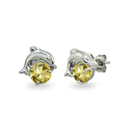 Sterling Silver Citrine Round 5mm Polished Dolphin Stud Earrings