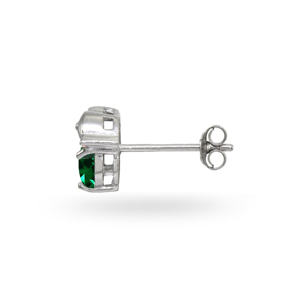 Sterling Silver Simulated Emerald Round 5mm Polished Dolphin Stud Earrings-2