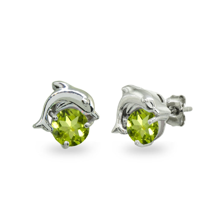 Sterling Silver Peridot Round 5mm Polished Dolphin Stud Earrings