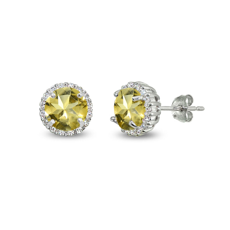 Sterling Silver Citrine & Cubic Zirconia 6mm Round-cut Halo Stud Earrings