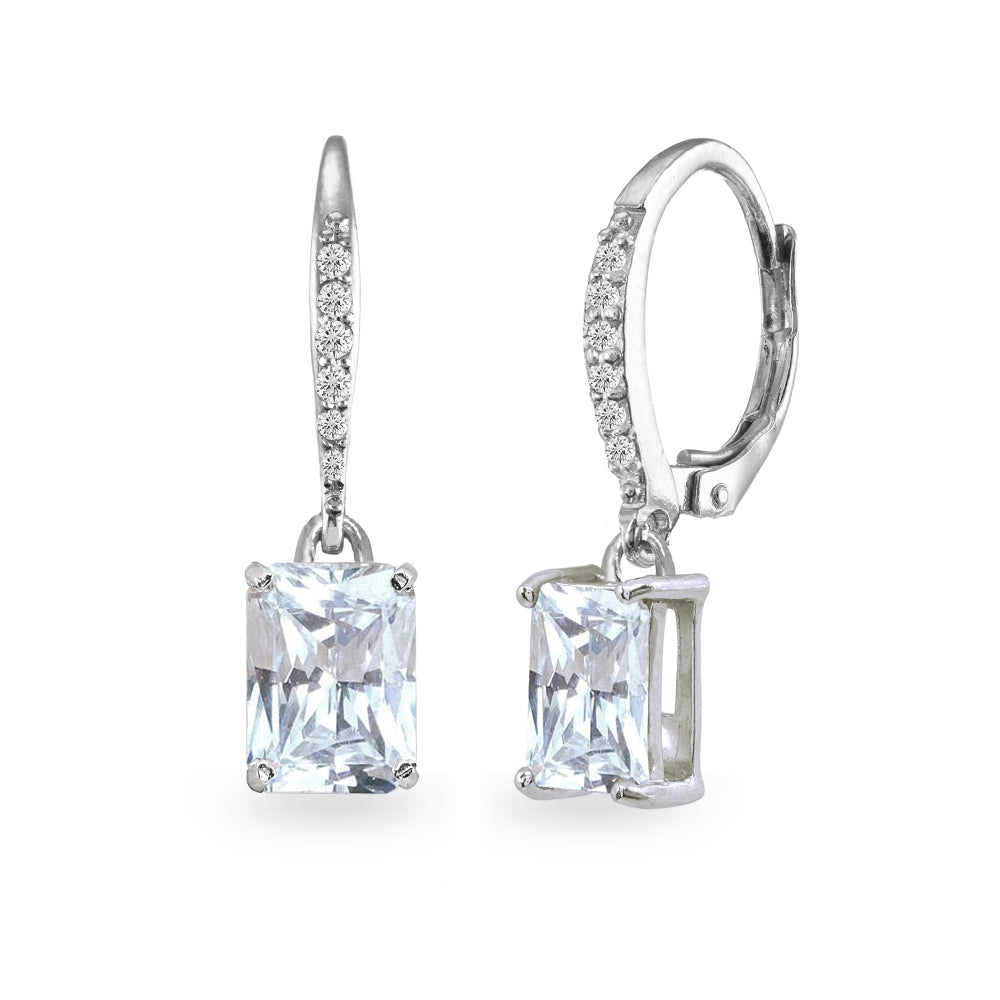 Sterling Silver Cubic Zirconia 8x6mm Octagon-cut Polished Dangle Leverback Earrings