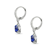 Sterling Silver Created Blue Sapphire & Cubic Zirconia 7x5mm Oval Love Knot Leverback Earrings