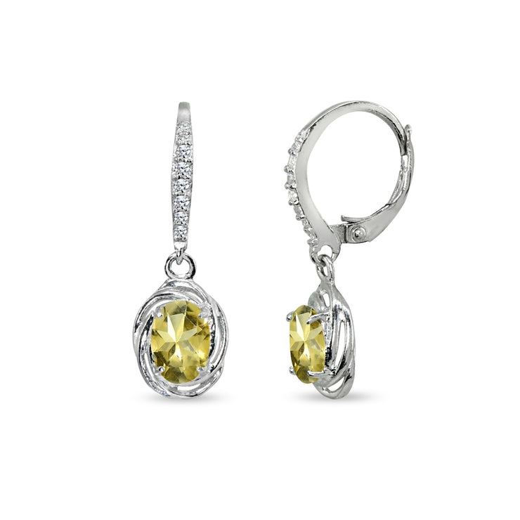 Sterling Silver Citrine & Cubic Zirconia 7x5mm Oval Love Knot Leverback Earrings