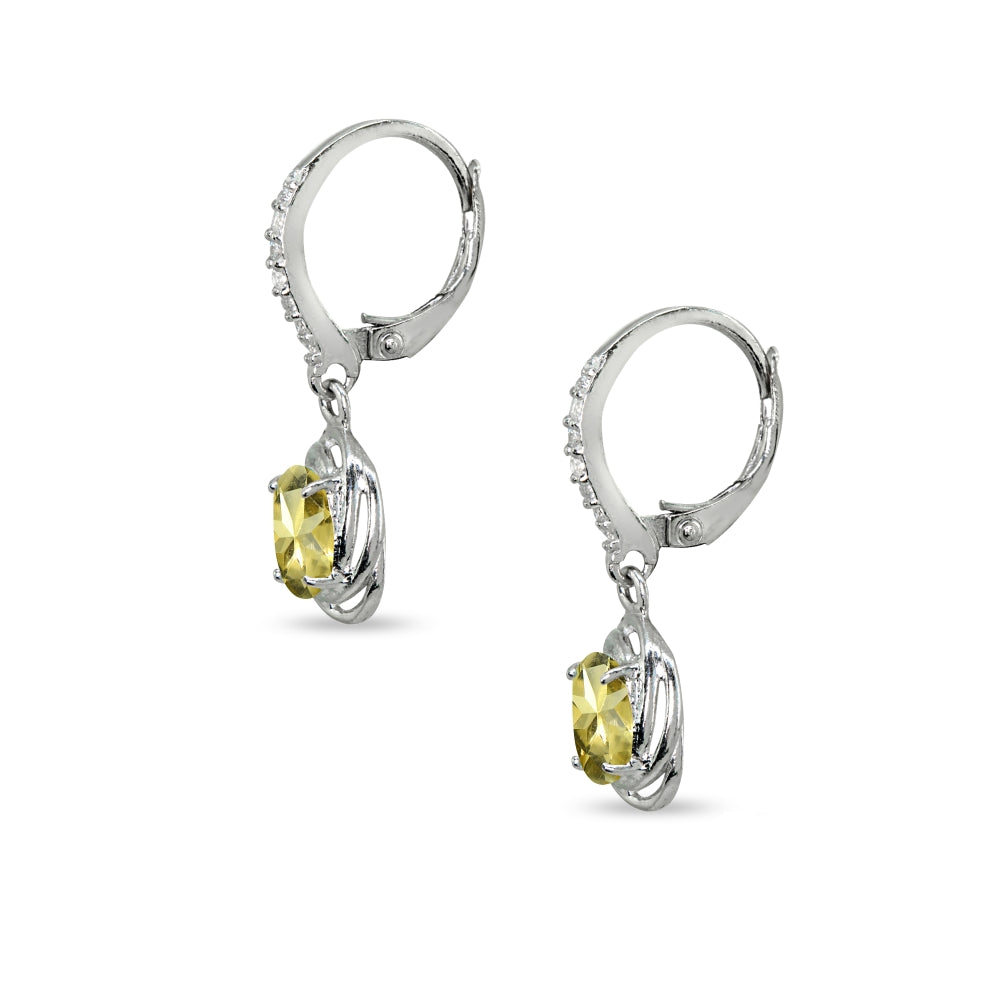 Sterling Silver Citrine & Cubic Zirconia 7x5mm Oval Love Knot Leverback Earrings-2