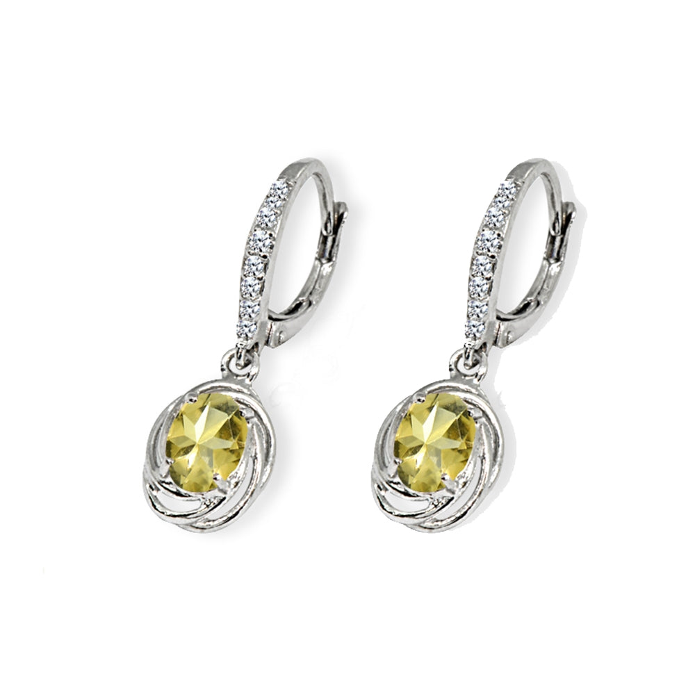Sterling Silver Citrine & Cubic Zirconia 7x5mm Oval Love Knot Leverback Earrings-3