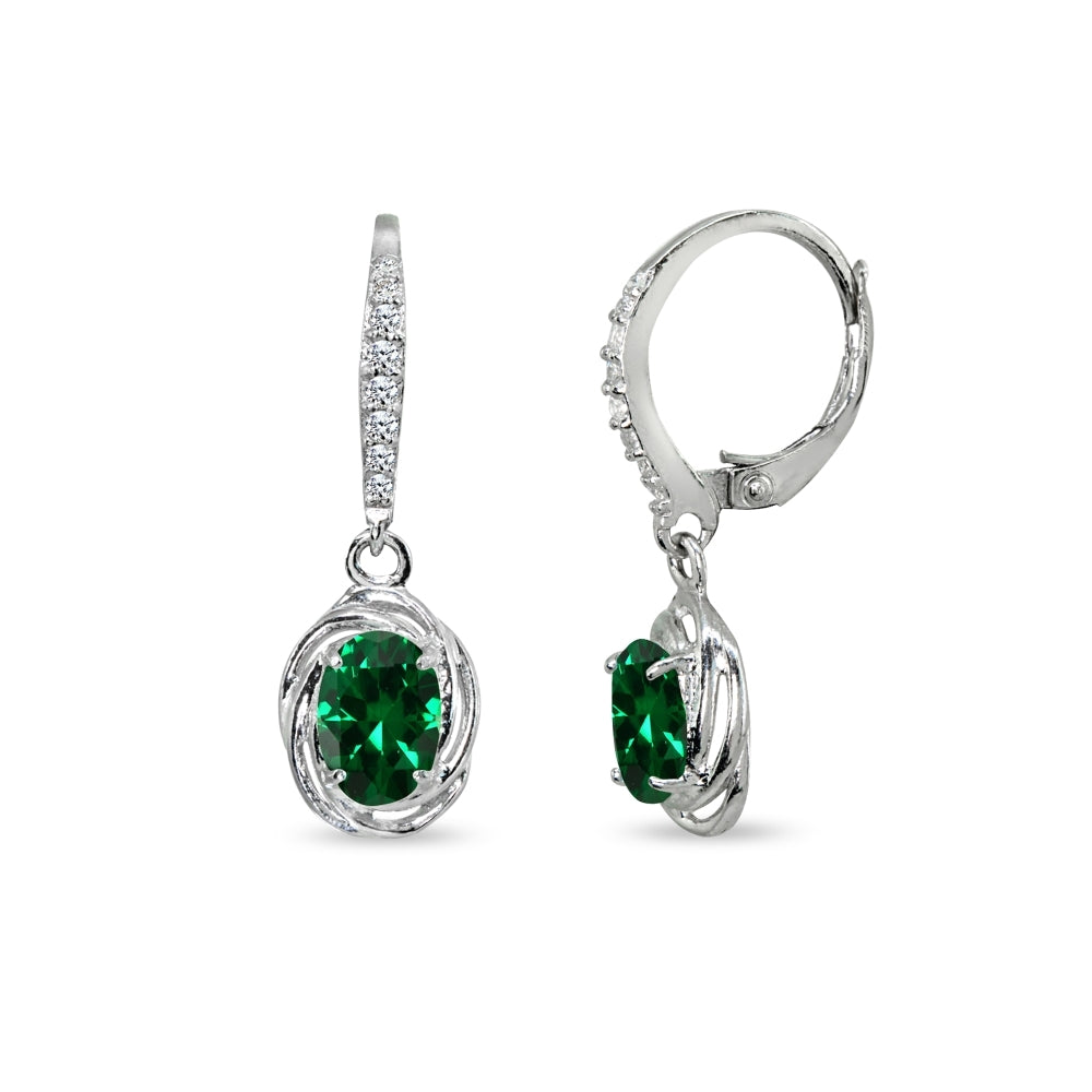 Sterling Silver Peridot & Cubic Zirconia 7x5mm Oval Love Knot Leverback Earrings